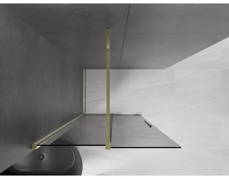 Mexen Velar, sprchová zástena s posuvnými dverami Walk-in 75 x 200 cm, 8mm šedé sklo, zlatá lesklá, 871-075-000-43-50