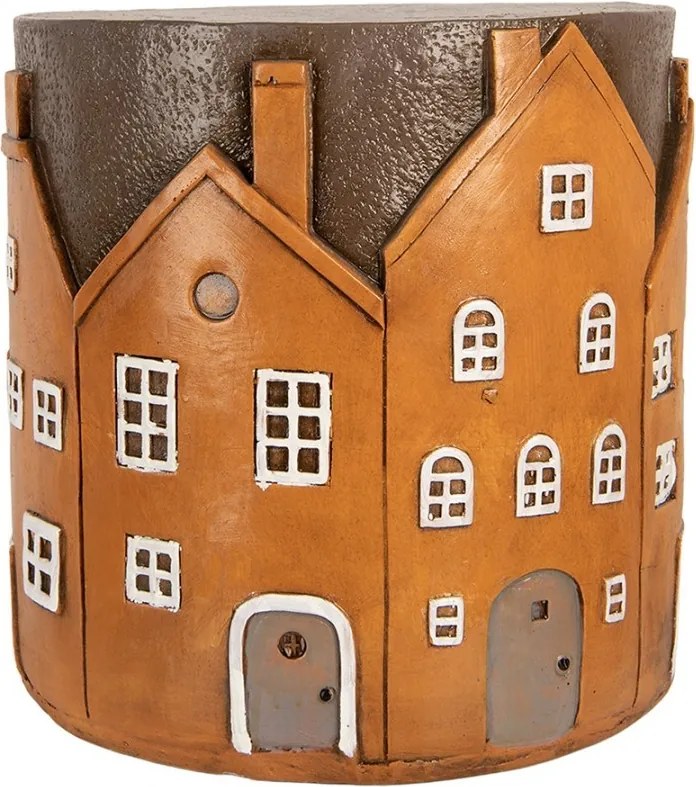 Hnedý tehlový odkladací stolík s domčekmi Amster - Ø 39*40 cm