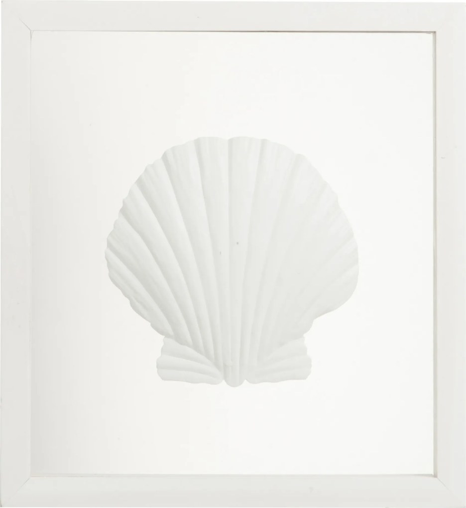 Biely drevený štvorcový rámček s mušlí - 33 * 4,1 * 35,5 cm