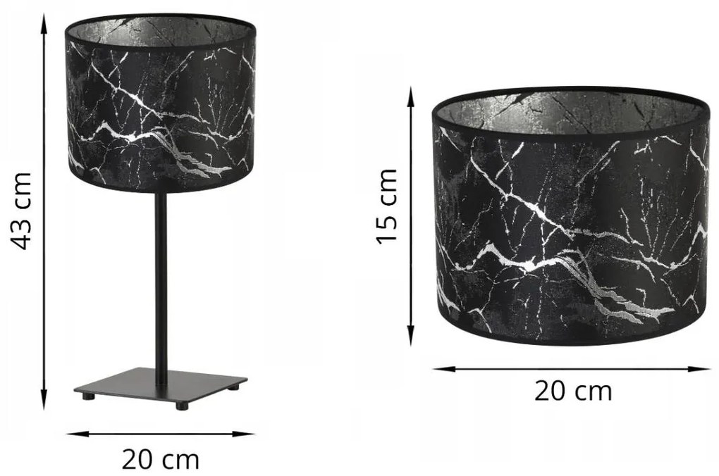 Stolná lampa Werona 3, 1x čierne textilné tienidlo so vzorom, (výber zo 4 farieb konštrukcie), s