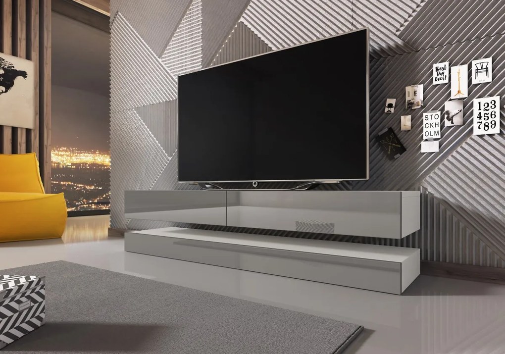 TV stolík FLY 140 cm biely mat/sivý lesk