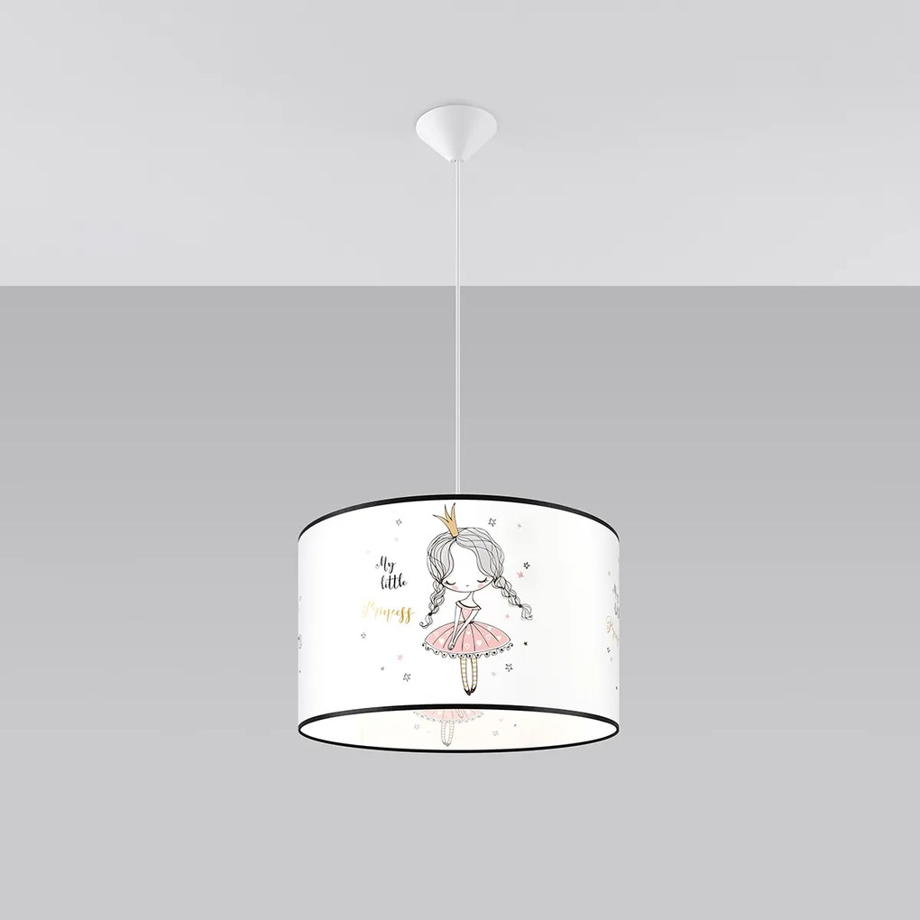 Detské závesné svietidlo Princess, 1x plastové tienidlo so vzorom, (fi 40cm)