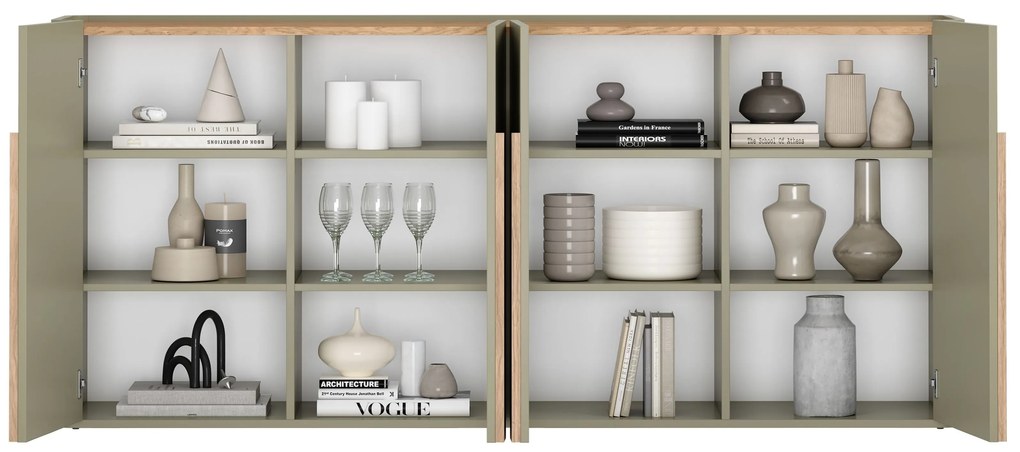 Komoda Amilio 200 cm - eukalyptus / dub baltic dune / dub prírodný