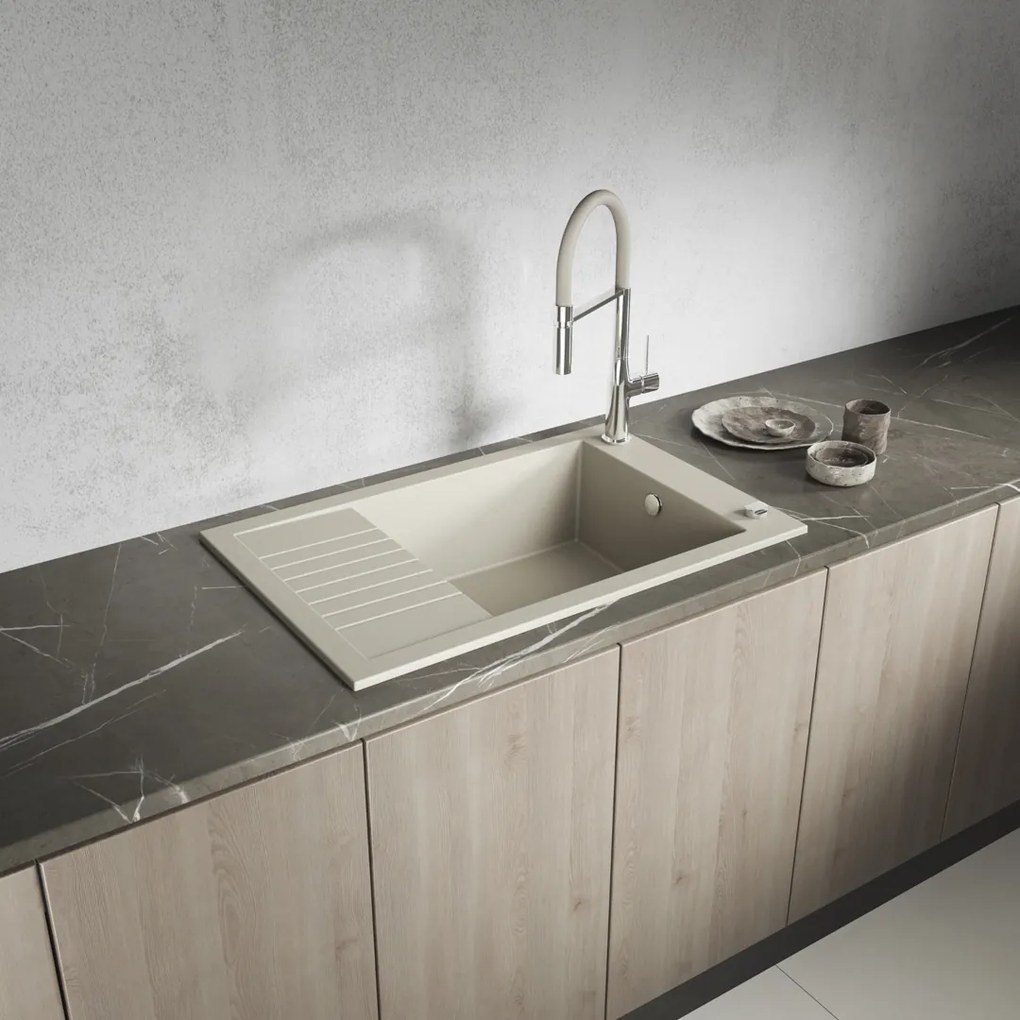 Laveo Pionier, 1-komorový granitový drez 780x500x207 s krátkym odkvapávačom, béžová, LAV-SBR_413T