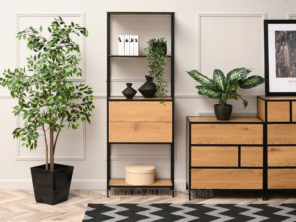 Regál Soren Reg (dub + čierna). Akcia -18%. Vlastná spoľahlivá doprava až k Vám domov. 1111379