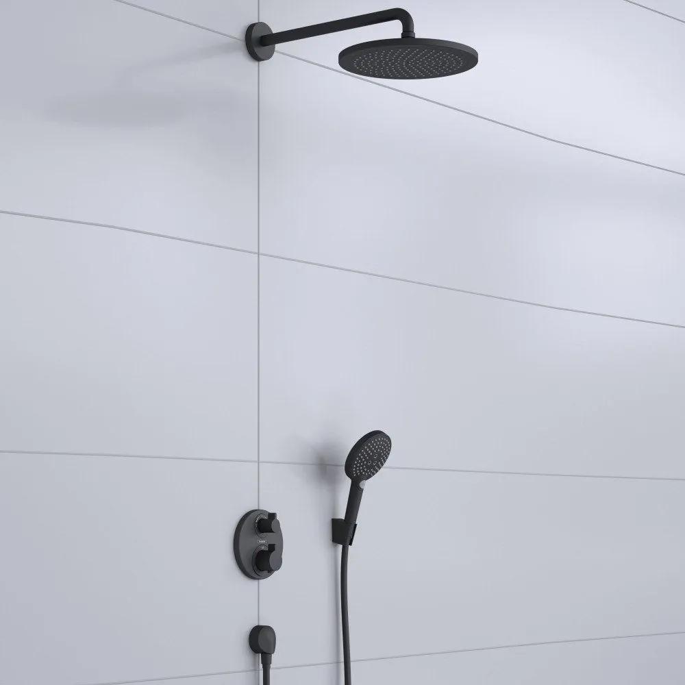HANSGROHE Croma sprchový systém pod omietku s termostatom Ecostat S, horná sprcha 1jet priemer 280 mm, ručná sprcha 3jet, matná čierna, 27961670