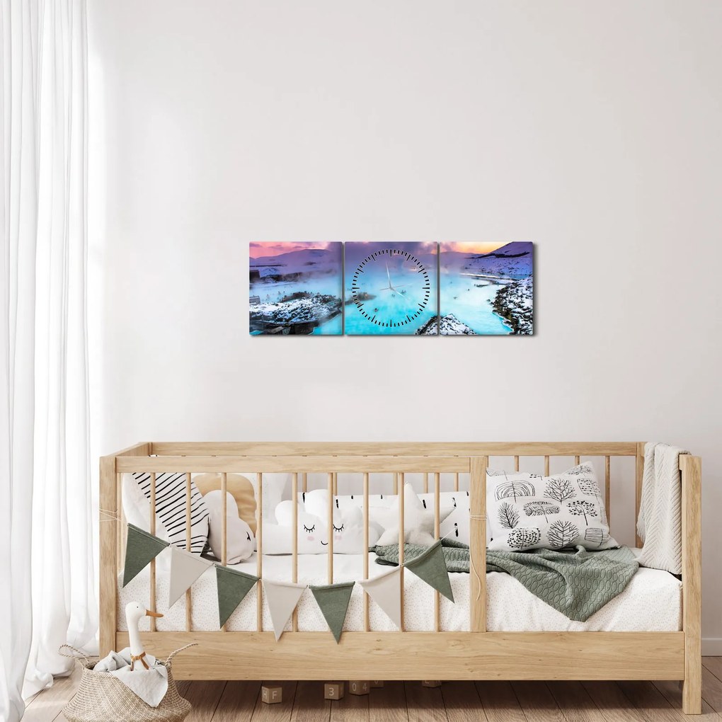 Obraz - Modrá lagúna na Islande (s hodinami) (90x30 cm)