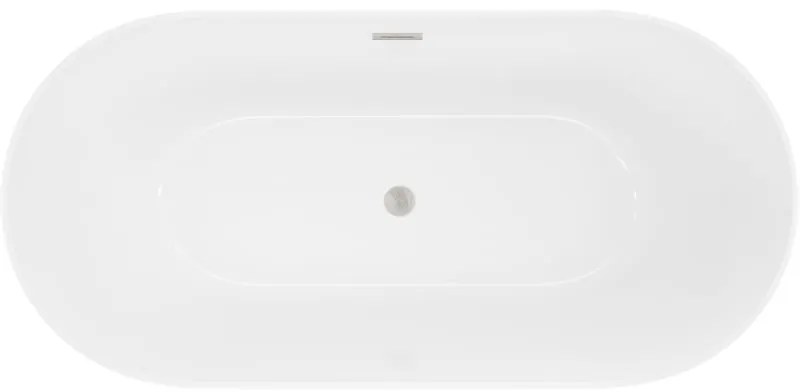Mexen Luna, Slim voľne stojaca vaňa 170 x 75 cm, biela, prepad brúsený nikel, 52041707500-97