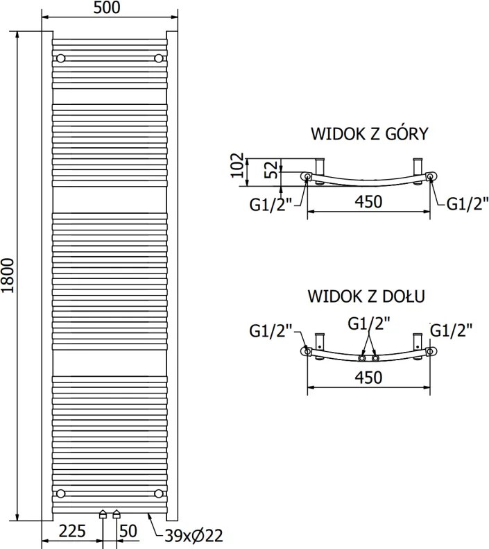 Mexen Ares, vykurovacie teleso 1800 x 500 mm, 820 W, biela, W102-1800-500-00-20