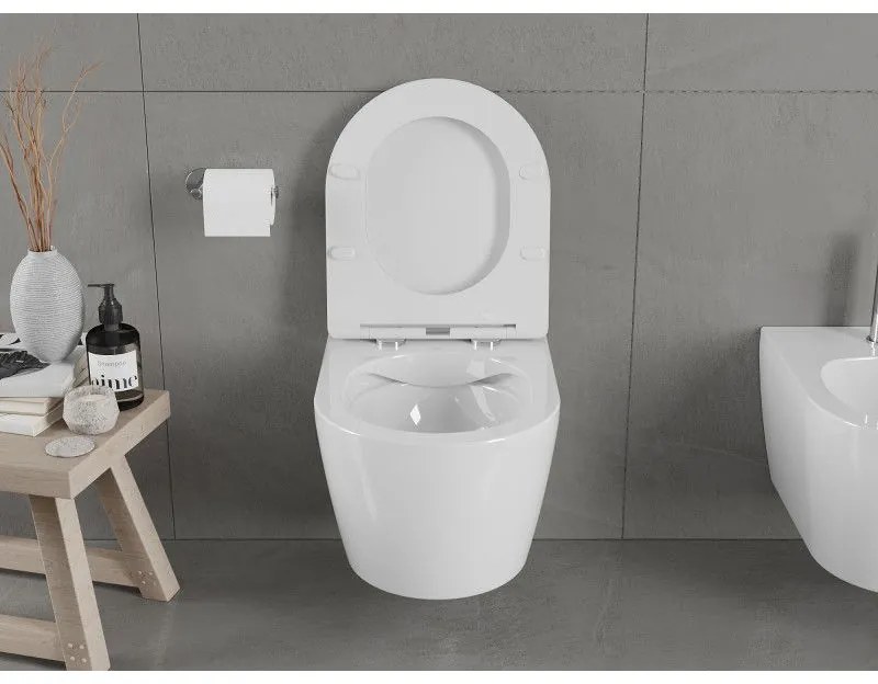 Mexen Carmen závesné wc Rimless s toaletným Slim sedátkom z duroplastu, biela - 30880300