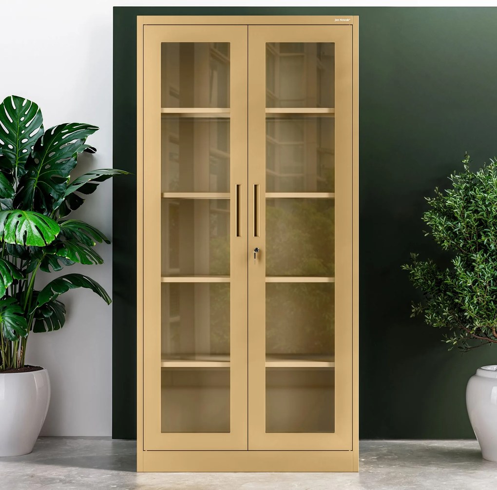Zdravotnícka vitrína so sklenenými dverami, béžová, 900x1850x400 mm: AMELIA Fresh Style