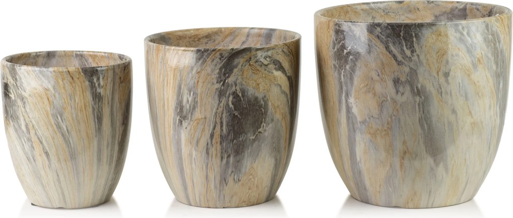 Sada 3 ks keramických květináčů NEVA MARBLE VI béžová/zlatá