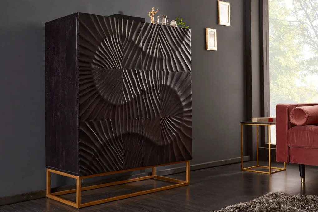 Dizajnová vysoká komoda Zorpi 120 cm – masívne mangové drevo / čierna