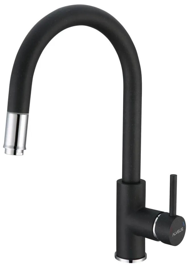 ALVEUS 1129022 - Drezová batéria s vyťahovacou sprškou DELOS 38 cm granit/čierna