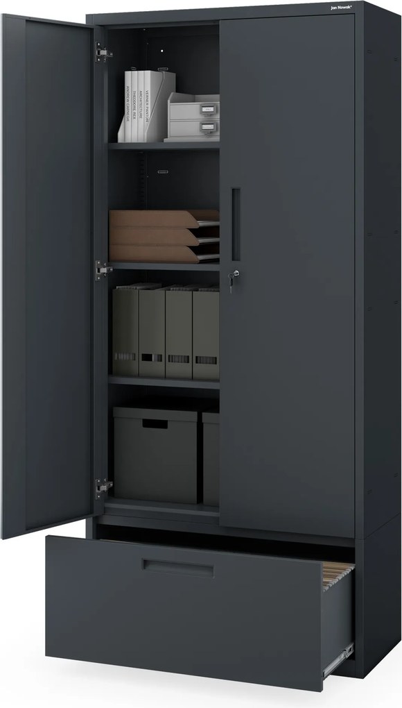 Modulárna kovová multifunkčná skriňa s vysokou zásuvkou antracitová MEGAN 1950 x 900 x 400 mm