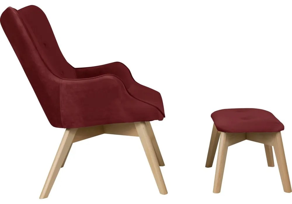 Červené zamatové kreslo s podnožkou Niko – Ropez