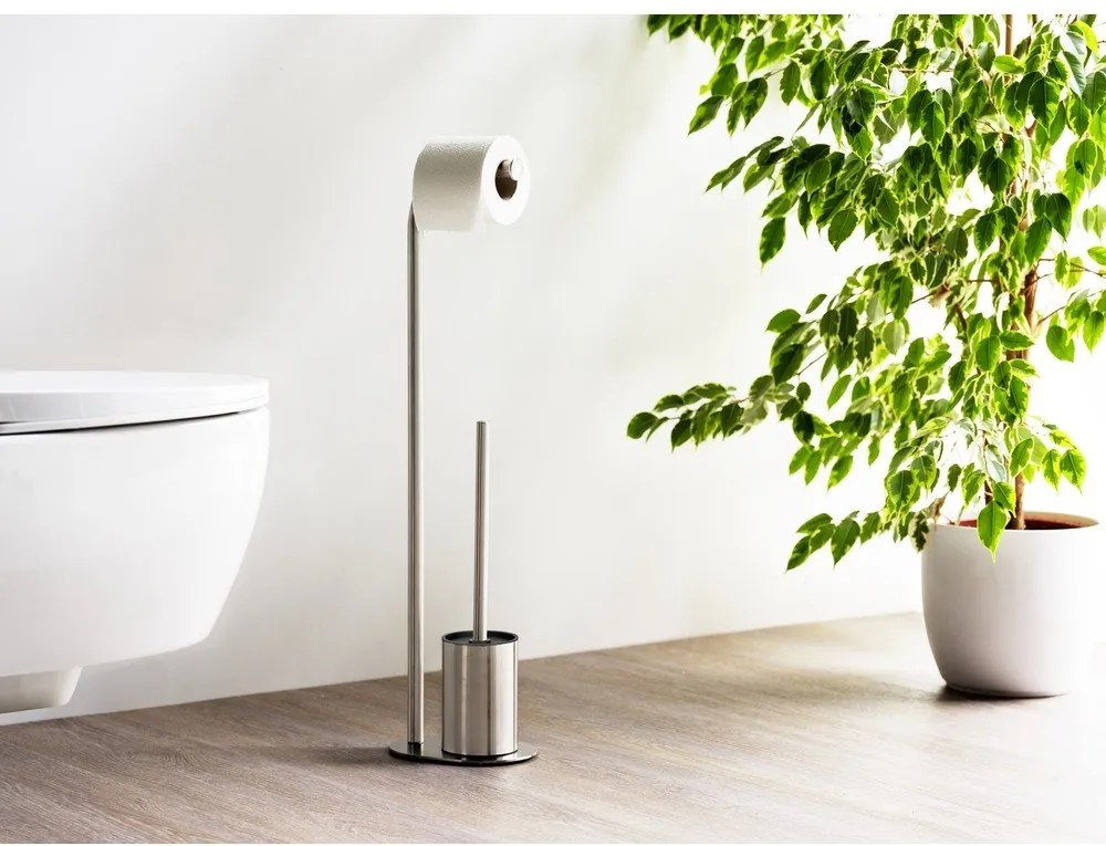 Stojan na toaletný papier s kefou z nehrdzavejúcej ocele v matne striebornej farbe Levante – Wenko