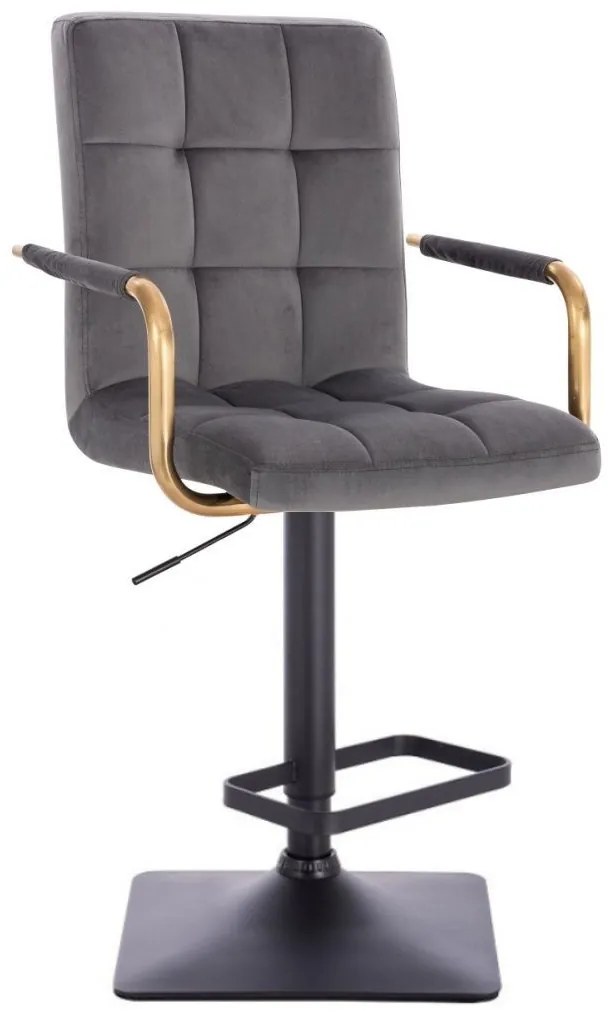 LuxuryForm DESIGN Barová stolička VERONA GOLD VELUR na čiernej hranatej podstave - tmavo šedá