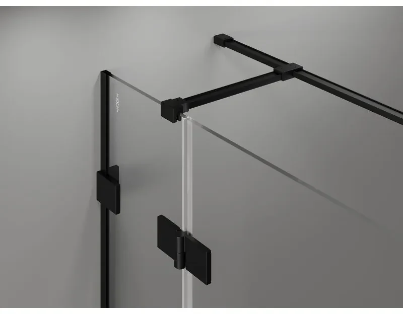 Mexen Lunar T, sklápací sprchový kút ľavý 140 x 80 cm, 8mm číre sklo, čierny profil, 834T-140-080-70-00-L