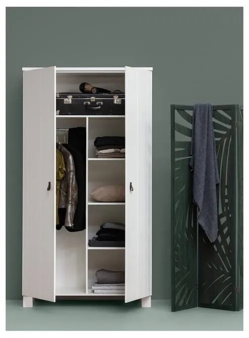 Biela šatníková skriňa z borovicového dreva 111x202 cm Ties – WOOOD