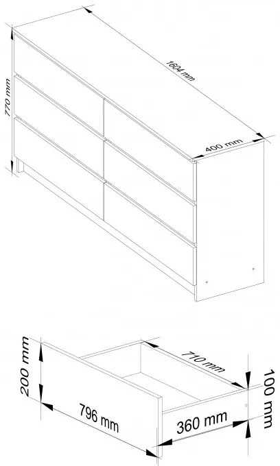 Komoda K160 6SZ CLP biela