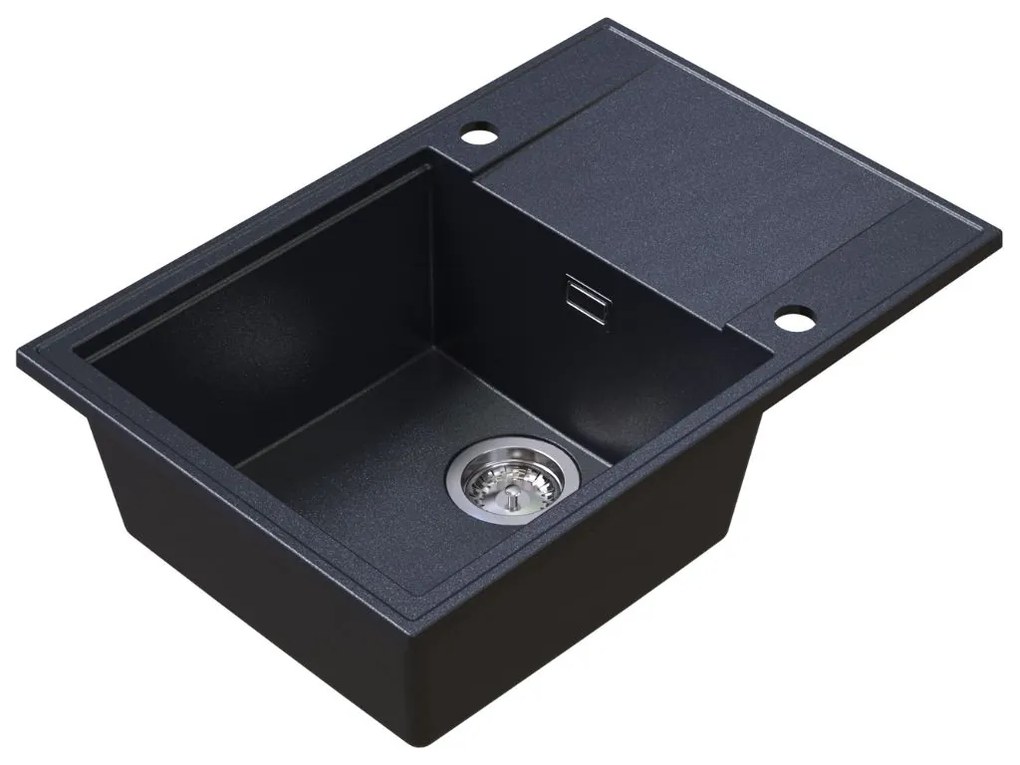Sink Quality Sink55, kuchynský granitový drez 680x460x215 mm + chrómový sifón, čierna škvrnitá, SKQ-SINK.B.1KDO.X