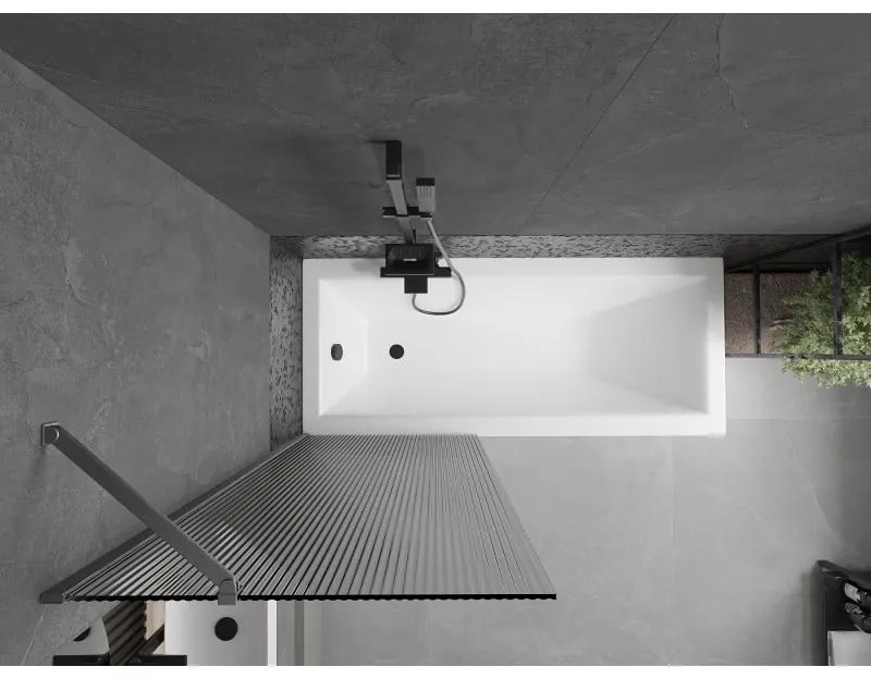 Mexen Next, 1-krídlová vaňová zástena 70 x 150 cm, 6mm sklo Ribs, brúsená grafitová, 895-070-000-00-09-66