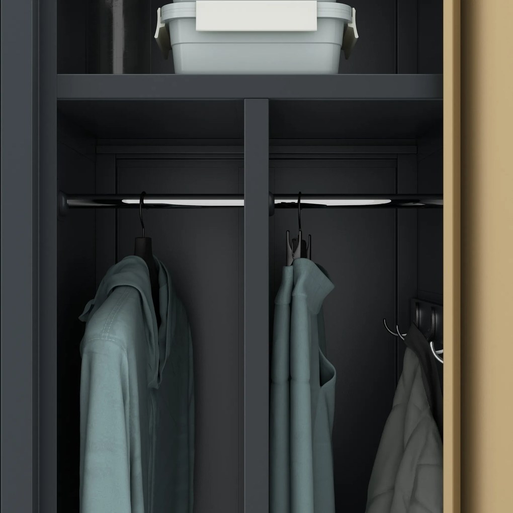 Kovová šatňová dvojmodulová skriňa na sokli s policou KACPER, 800 x 1800 x 500 mm, Eco Design: antracitová/ orech