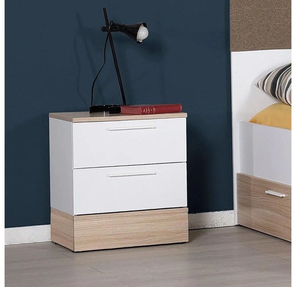Nočný stolík Sivadu 5 (dub + biela). Akcia -12%. Vlastná spoľahlivá doprava až k Vám domov. 1094436