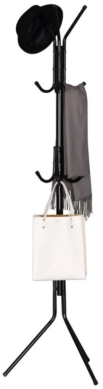 Věšák stojanový, výška 170,5 cm, kovová konstrukce, černý lak, nosnost 6 kg