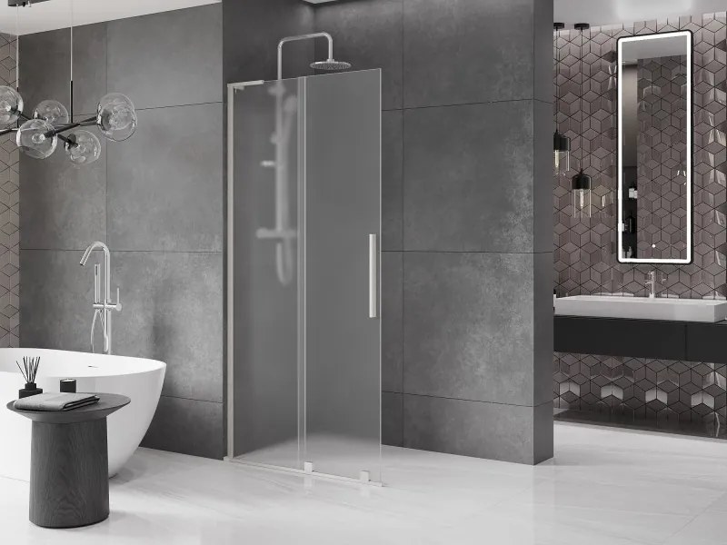 Mexen Velar L, posuvná sprchová zástena Walk-in 110 x 200 cm, 8mm sklo námraza, brúsená oceľ, 871-110-003-33-97