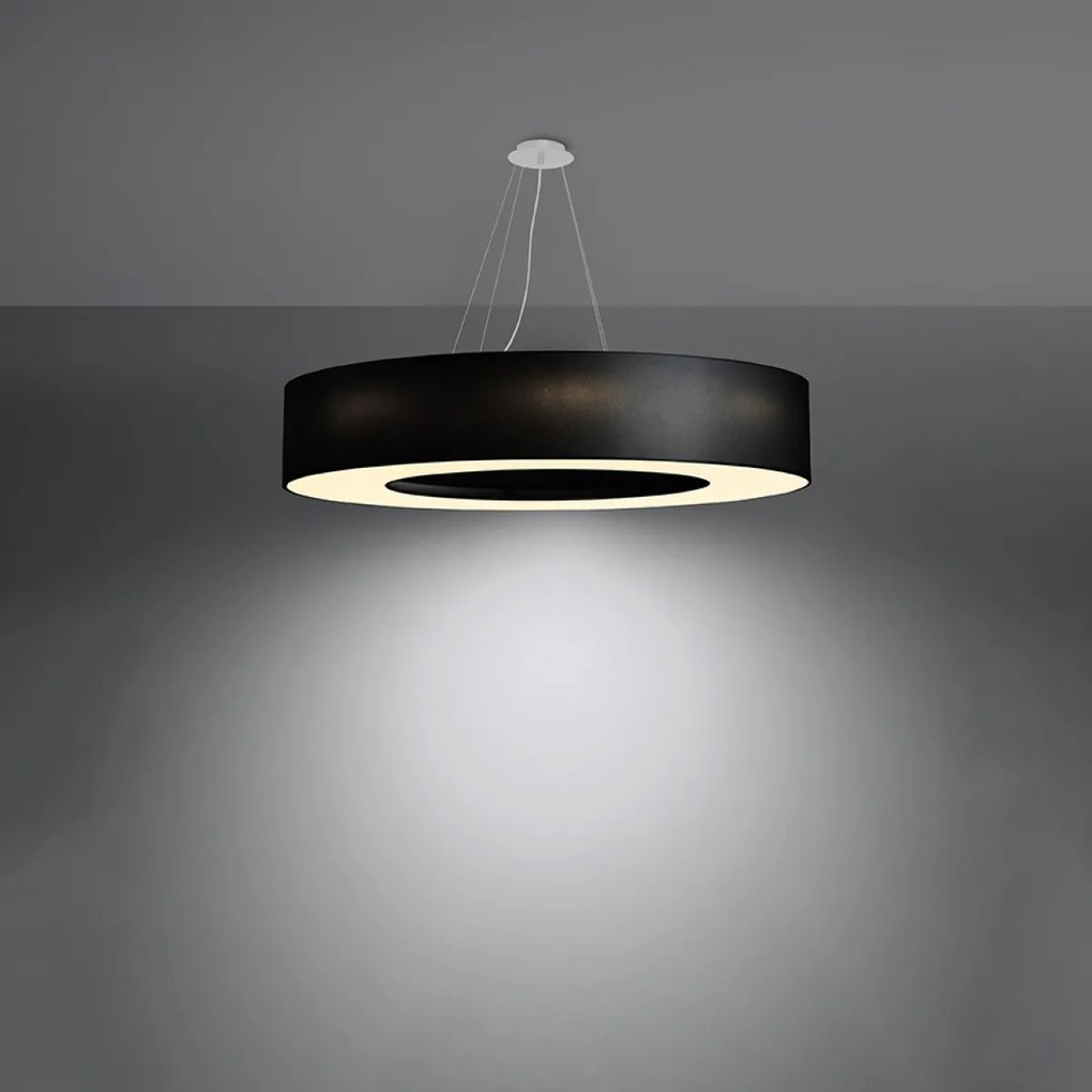 Závesné svietidlo Saturno, 1x čierne textilné tienidlo, (biely plast), (fi 90 cm)