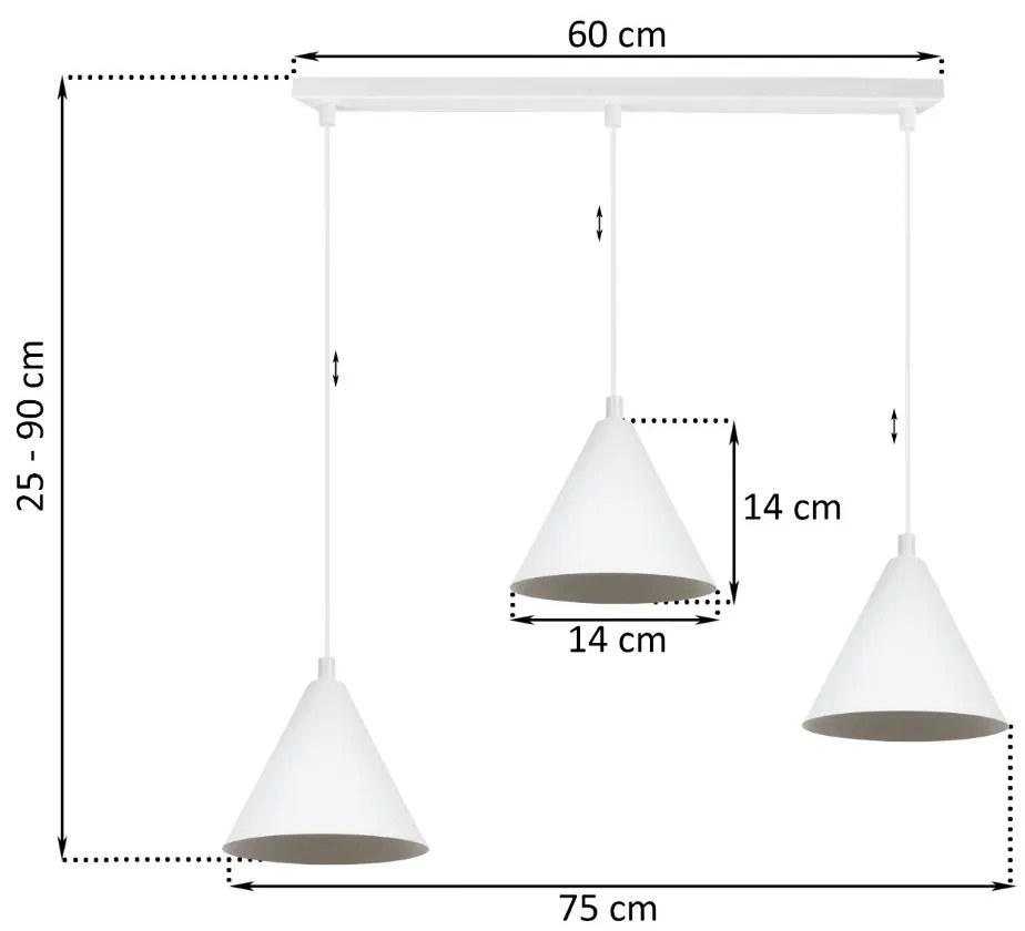 Závesné svietidlo Soho, 3x biele kovové tienidlo, (fi 14cm)