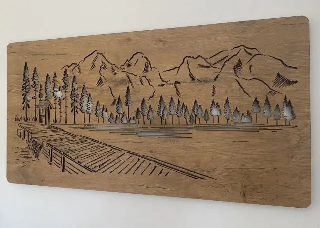 Led obraz hory, les a jazero na batériu