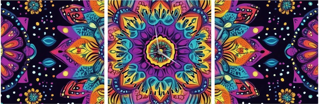 Obraz - Kaleidoskopická mandala (s hodinami) (90x30 cm)