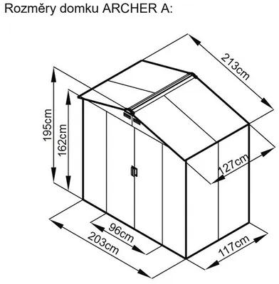 Plechový záhradný domček Rojaplast Archer A 203x117 cm sivý