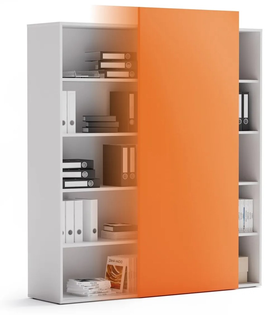 PLAN Skriňa vysoká otvorená BLOCK White, oranžová