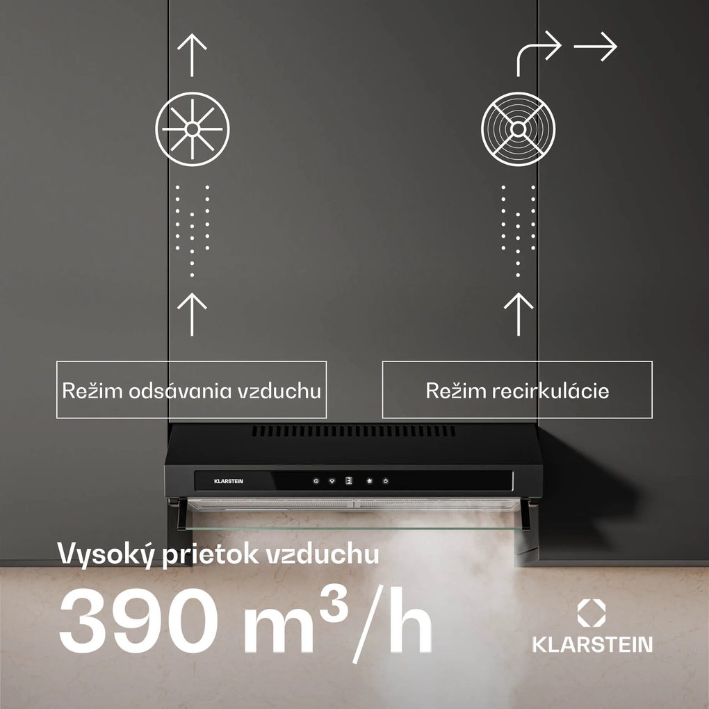 Klarstein Purista Force kompaktný digestor | 384,8 m³/h | Energetická trieda C | Dvojmotorová technológia