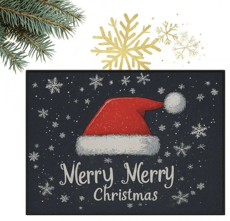 Vianočná rohožka SANTA STEP 60x90 cm, čierna