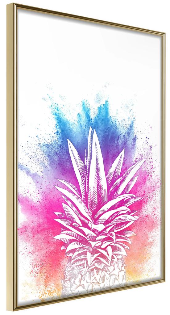 Artgeist Plagát - Colourful Pineapple [Poster] Veľkosť: 20x30, Verzia: Zlatý rám s passe-partout