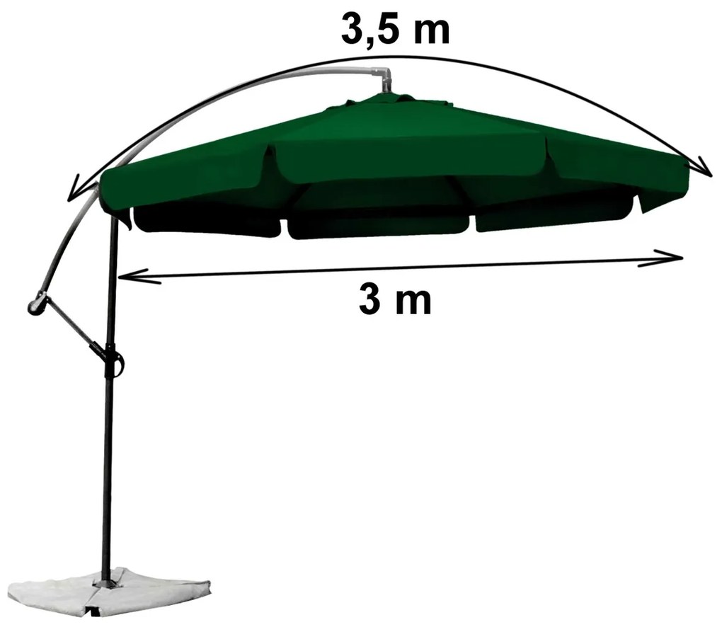 MODERNHOME Záhradný slnečník s bočnou nohou Rouhome - 3 m zelený