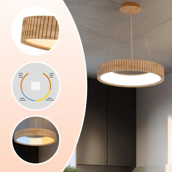 Brilagi - Závesné LED svietidlo na lane FALCON WOOD MODERN LED/30W/230V pr. 45 cm drevo
