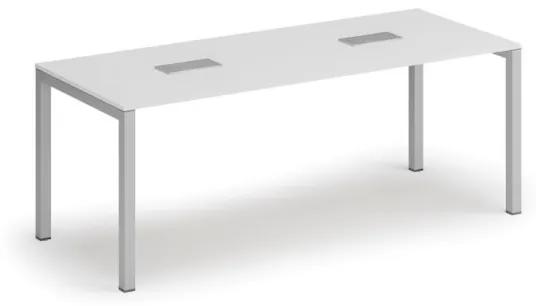 Stôl SQUARE 2000 x 800 x 750, biela + 2x stolná zásuvka TYP III, strieborná