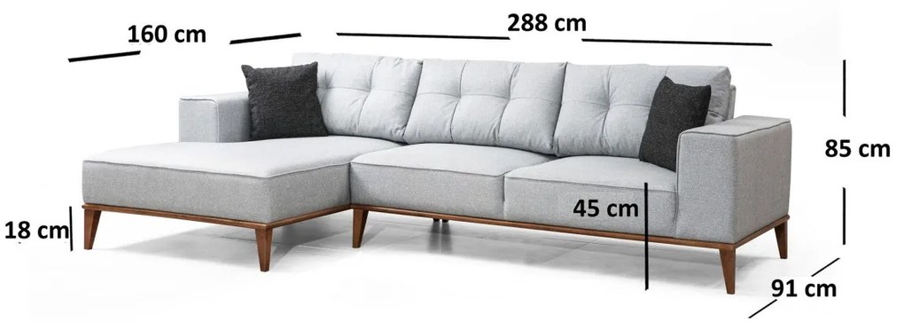 Rohová pohovka Monata sivá ľavá