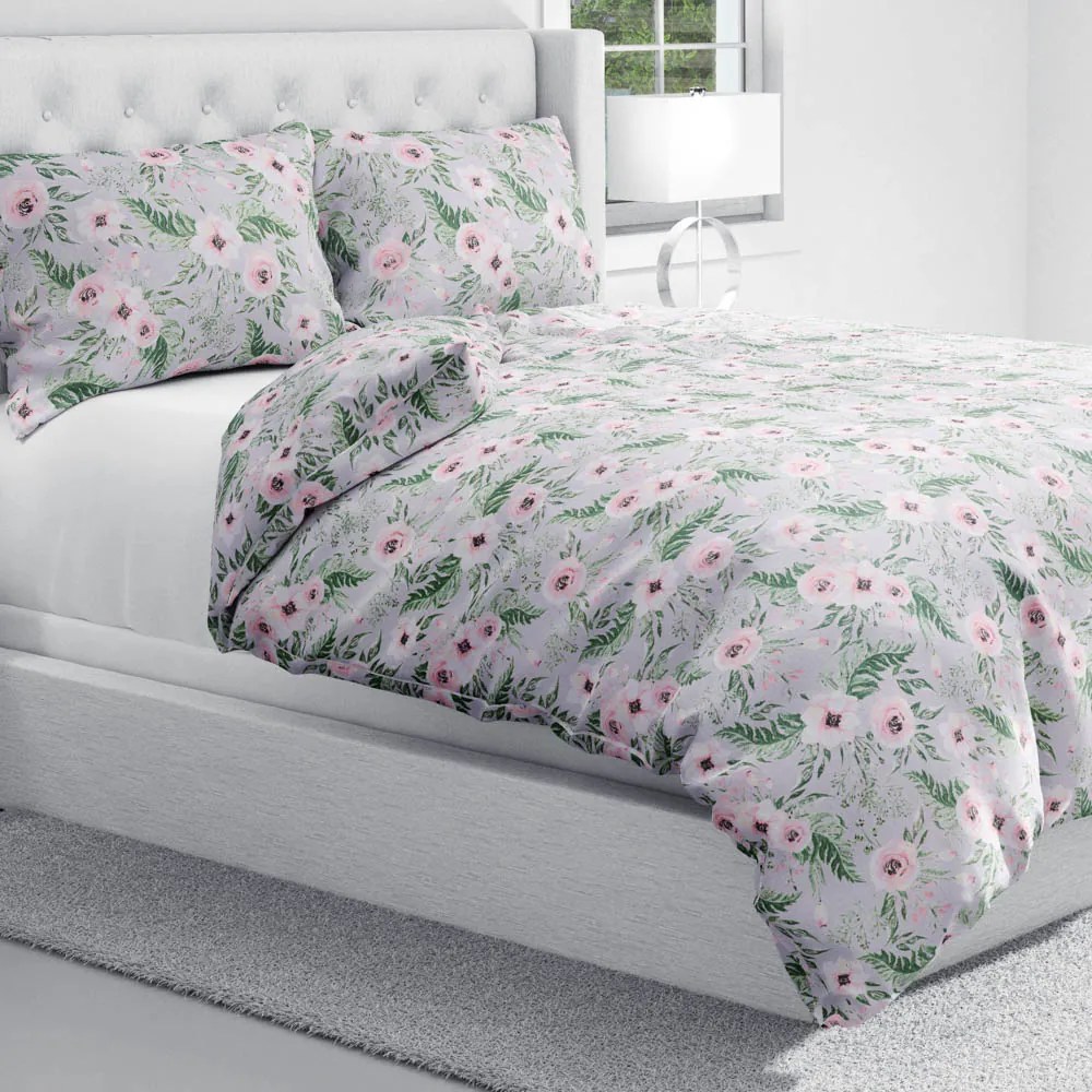 Biante Bavlnené posteľné obliečky Sandra SA-178 Kvitnúce ruže na sivom Predĺžené 140x220 a 70x90 cm