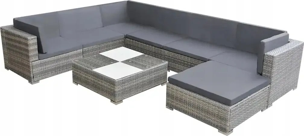 vidaXL 8-dielna záhradná sedacia súprava s vankúšmi polyratanová sivá