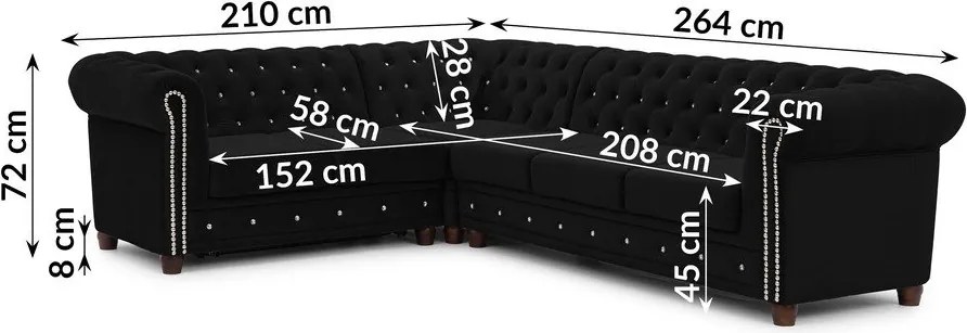 Čierna zamatová rozkladacia rohová pohovka (ľavý roh/do L) York Blik – Ropez