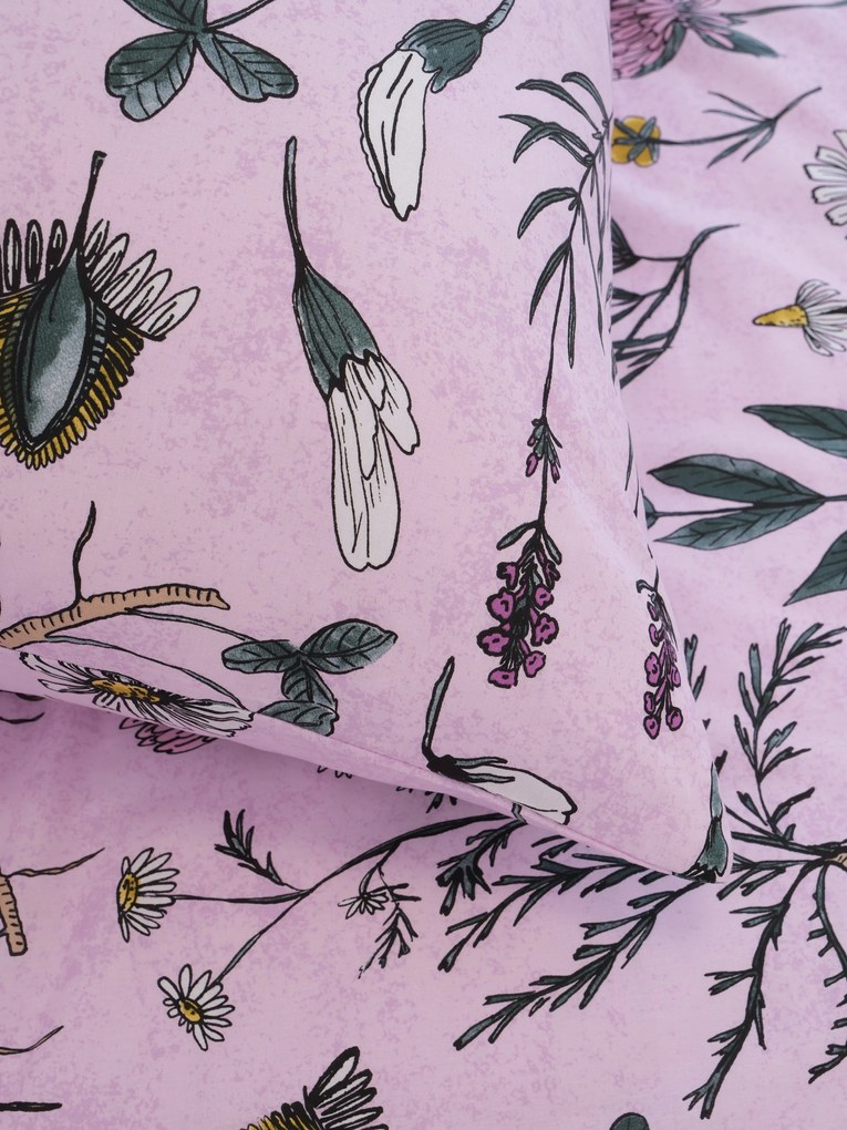 Bavlnená obliečka na vankúš Renforcé 70 × 90 cm – Herbár púdrový