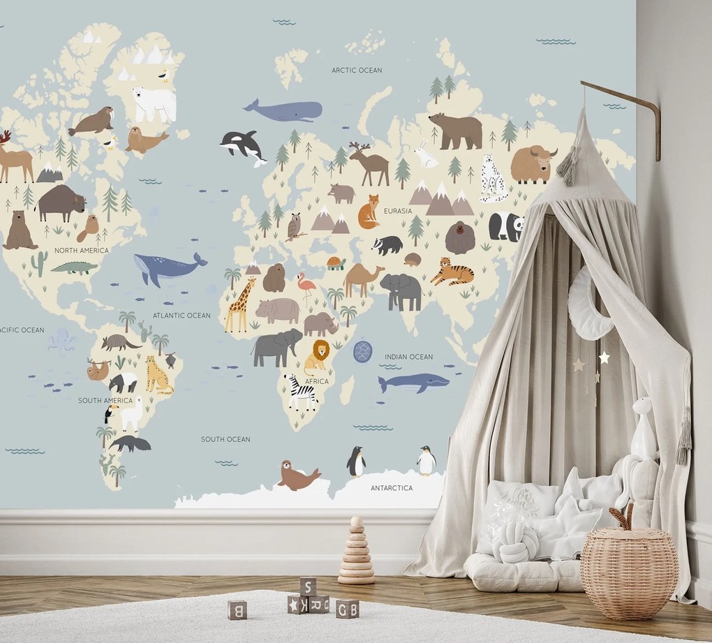 Gario Fototapeta Pastelová mapa kontinentov Materiál: Vliesová, Rozmery: 300 x 210 cm