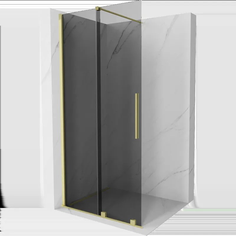 Mexen Velar sprchová stena posuvná Walk-in 120 x 200 cm, grafit 8 mm, zlatá kartáčovaná - 871-120-000-43-55